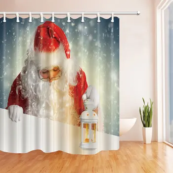 

Merry Christmas Decor For Home Santa Claus Shower Curtain Sleepy Snowman Pattern Waterproof Bathroom Shower Bath Curtain