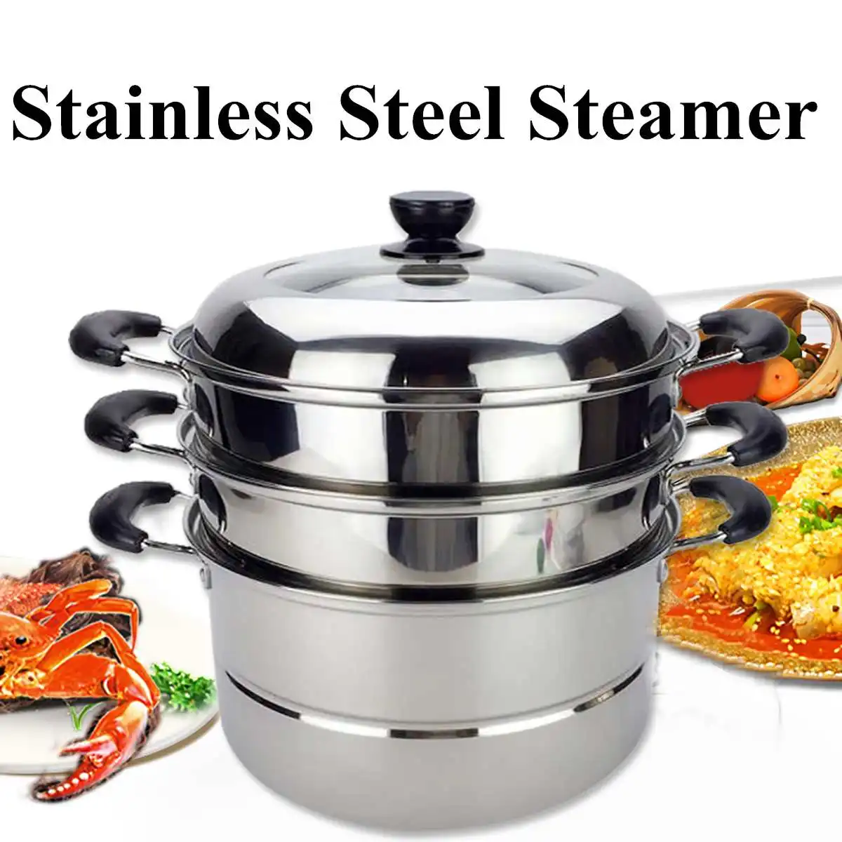 

3 Tier 36cm Stainless Steel Steamer Cookware Multi-function Food Steam Pot Home Induction Cooker Kitchen Thickened Bottom Pot