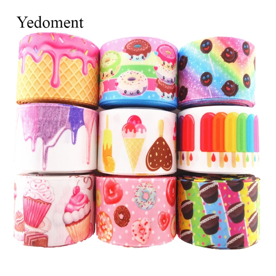 

18091909, 1-1/2" 38mm,3" 75mm,10 yards food cake printed grosgrain ribbons DIY hair bows handmade materials