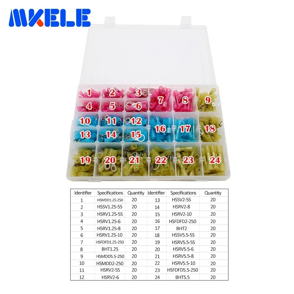 

480pcs/Box GP-H002 Assorted Female Male Electrical Wiring Connector Insulated Crimp Terminal Spade Makerele