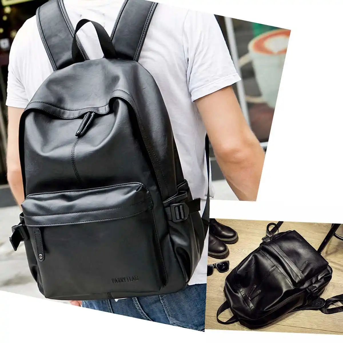 

Men Vintage Leather Backpack Rucksack Laptop Satchel Bookbag PU Travel Bag Black College Schoolbags Teenager Bagpack