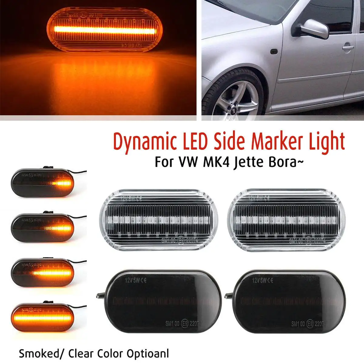 

2PCS Dynamic Front Fender Flowing LED Side Marker Lights For VW MK4 Jette Bora Golf 3 4 Lupo Passat 3B 3BG Polo 6N 6N2 9N