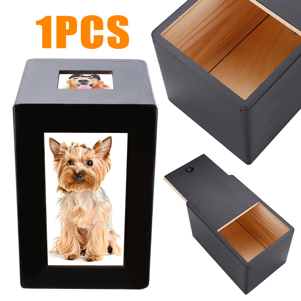 

Mayitr Black Wooden Pet Dog Cat Box Cremation Urn Peaceful Memorial Photo Frame Keep Box For Home Pet Storage Holder