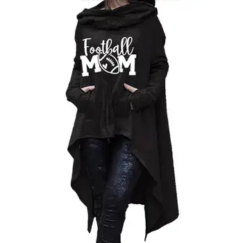 

FOOTBALL MOM Letters Print Long Irregular Hoodies For Women Tops Kawaii Sweatshirt Femmes Sweatshirts Funny Girls Printing Cute