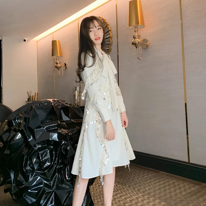 SuperAen 2019 Summer and Spring New Ladies Dress Long Sleeve Wild Casual Fashion Ladies Dress Tassel Korean Style Women Clothing