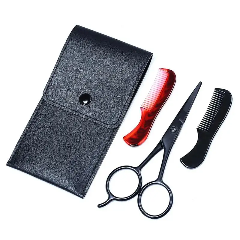 

4pcs/set Men Hair Cutting Beard Care Scissors Comb Nose Hair Clipper Cutter Scissors Portable Hair Styling Combs Set With Bag