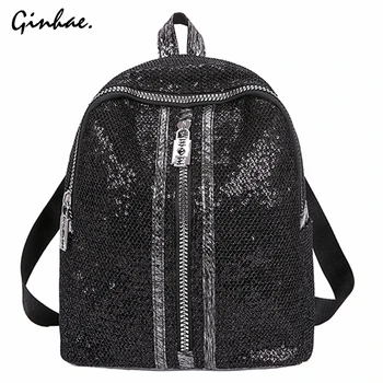 

Fashion Women Striped Sequin Patchwork Backpack Solid oxford shoulder bags for female casual mochila mujer stone travel backpack