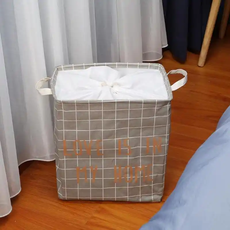 Folding Laundry Basket Storage Drawstring Canvas Square Large Folding Laundry Basket Storage