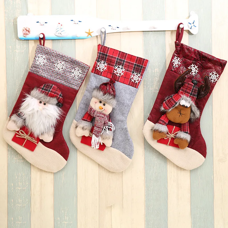 

New Creative Christmas Stockings Socks Santa Claus Candy Gift Bags Xmas Tree Hanging Ornament 21*45 cm