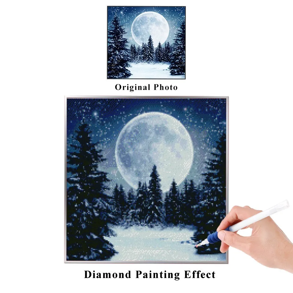 AZQSD Diamond Painting Starry Sky Diamond Embroidery Landscape Home Decor Picture Rhinestones Diamond Mosaic Snowy Night