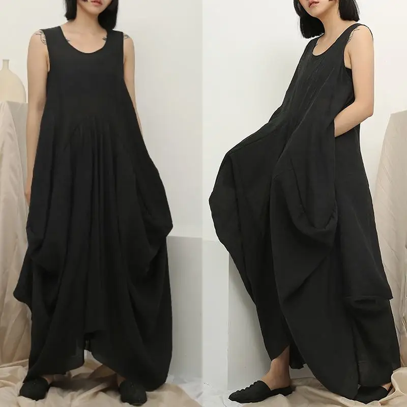 

2019 ZANZEA Summer Vintage Dress Female Sleeveless Maxi Long Dress Women Beach Linen Sundress Casual Baggy Sarafans Vestido