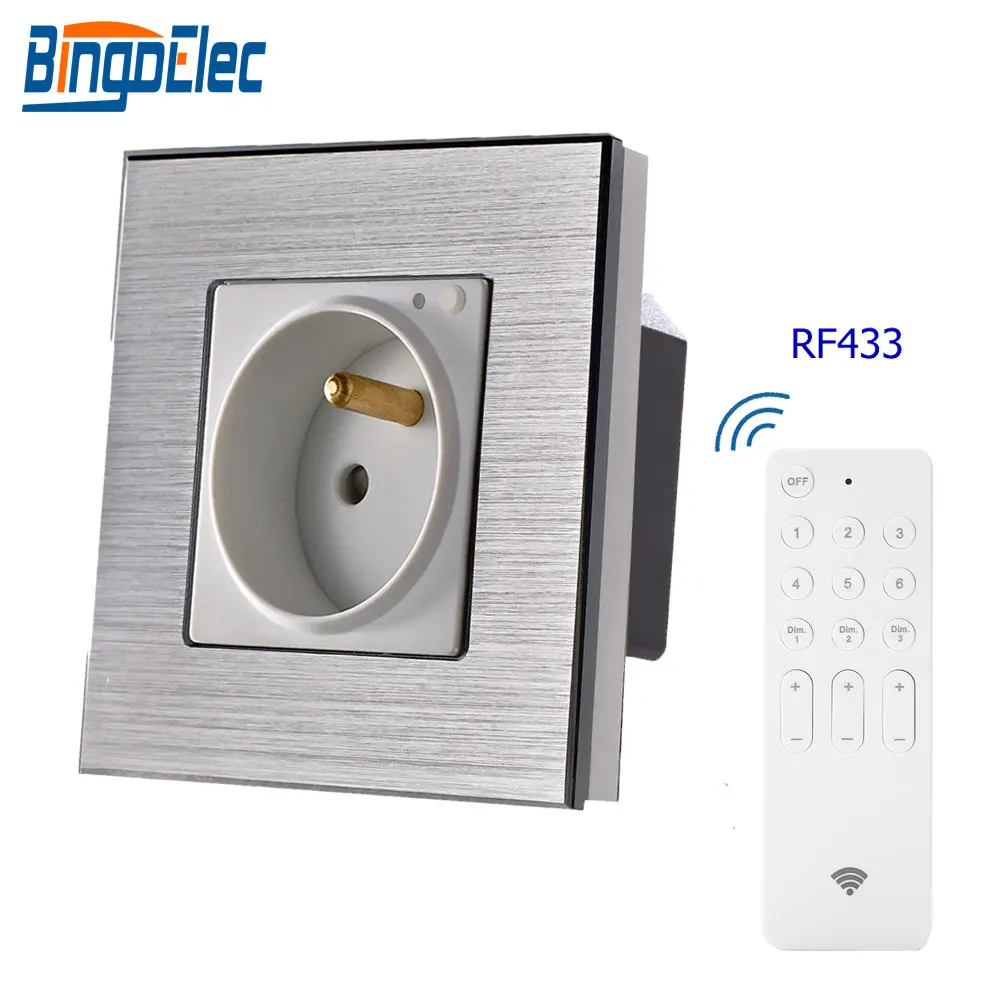 

Bingoielec French Socket Remote Control RF 433 Wall Socket EU Standard Aluminum Frame Switched Smart Home Socket