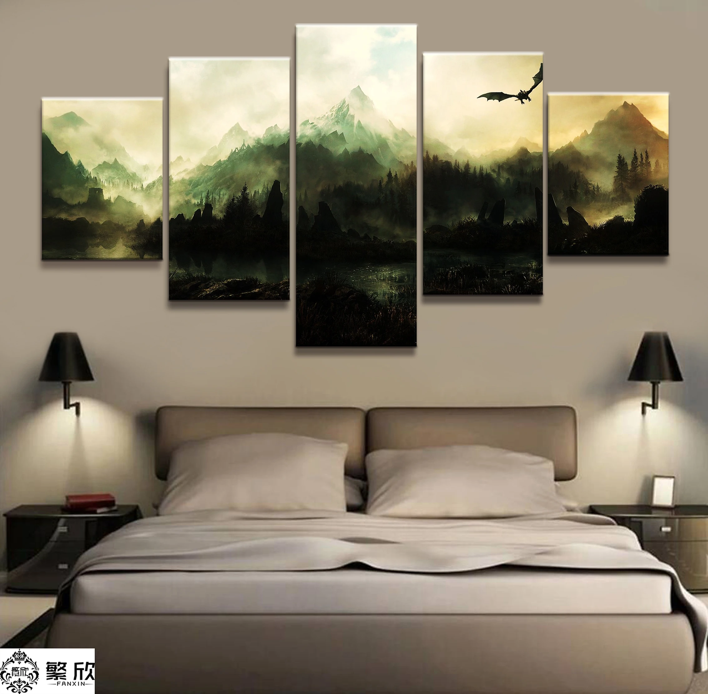 

Home Decor Modular Canvas Picture 5 Piece Elder Scrolls V Skyrim Game Painting Poster Wall For Home Canvas Painting Wholesale