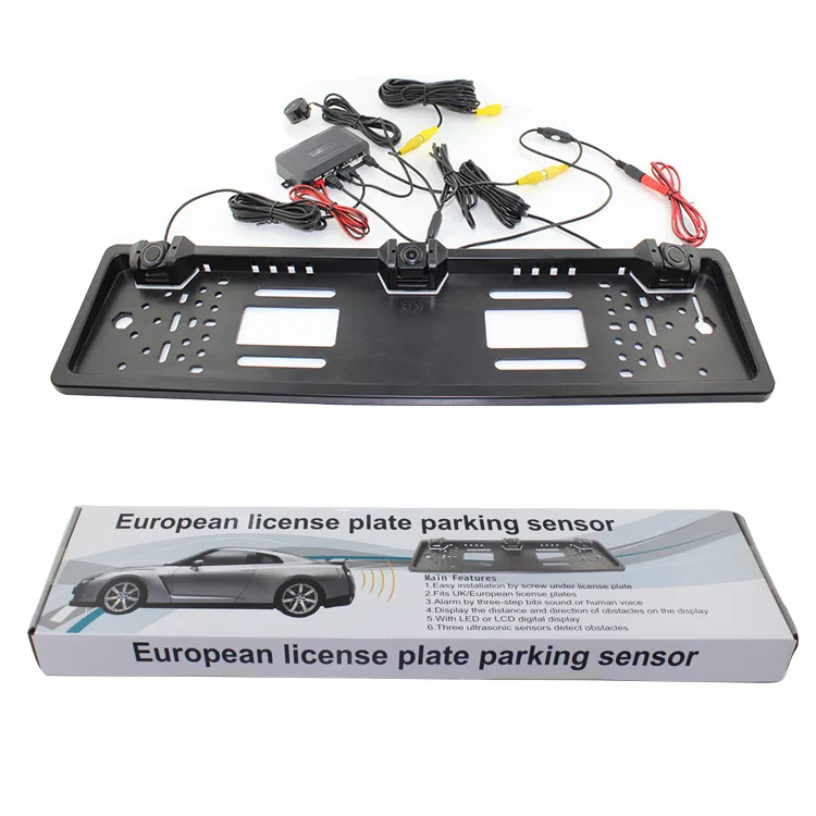 

Rearview System European License Plate Video Parking Sensor Reversing Radar with HD Rear View Backup Camera No Drill Holes