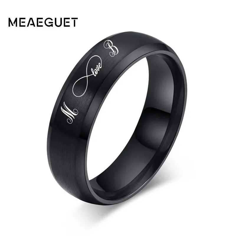 

Personalized Rings Engraved Black Solid Titanium Promise Wedding Bands 6mm Women Men Name Ring Size 4 TO 14