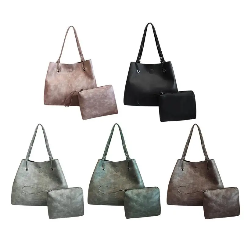 

2pcs Women Solid Vintage Clutch Large Handbag Leather Casual Shoulder Messenger Bags For Lady Fashion Female Crossbody Bag Z80