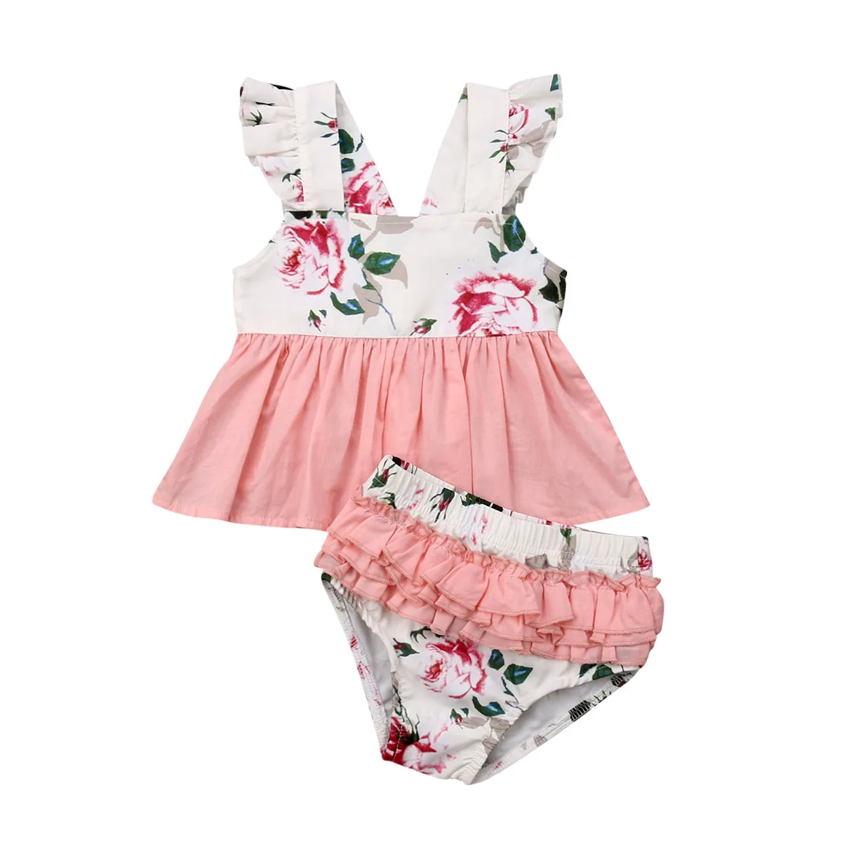 

0-24M Newborn Baby Girls Flower Top Dress Short Pants Briefs Clothes Outfits