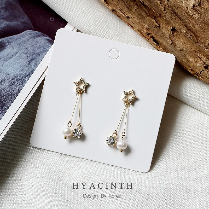 Earrings Woman Exquisite Micro Insert Five-pointed Star Eardrop Temperament Concise Pearl Earring Product | Украшения и