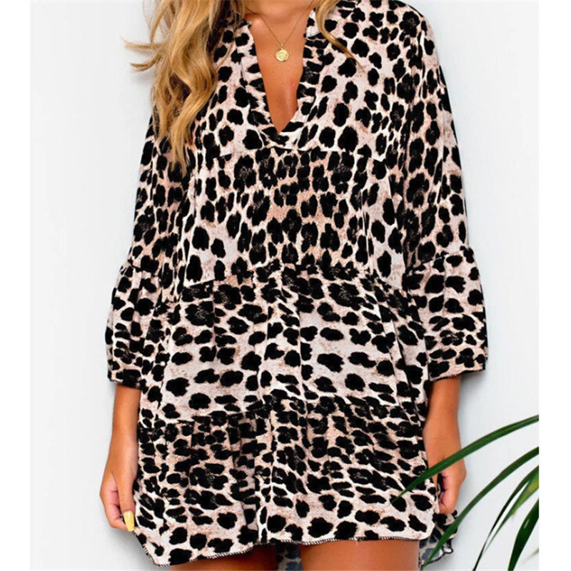

Women Leopard Print Dress Fashion Ruffle Snake Skin Print Mini Dress Ladies Party Dresses Women Dresses Evening Party Clothes
