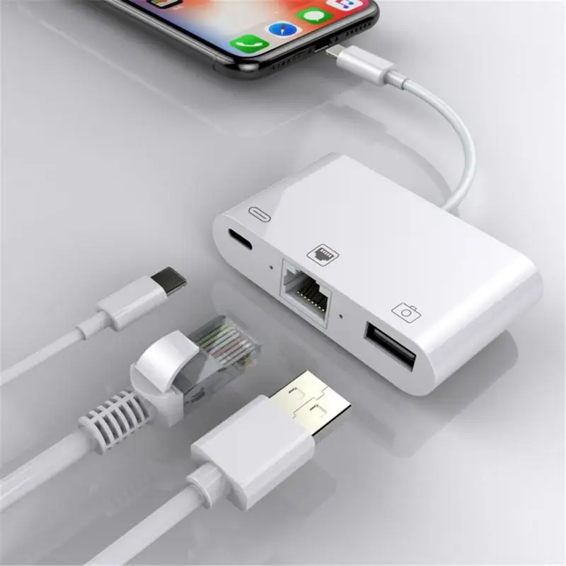 

3 in 1 Lightning Charger Adapter Lightning to Ethernet RJ45 Adapter OTG USB 3.0 Camera Reader Charger Cable