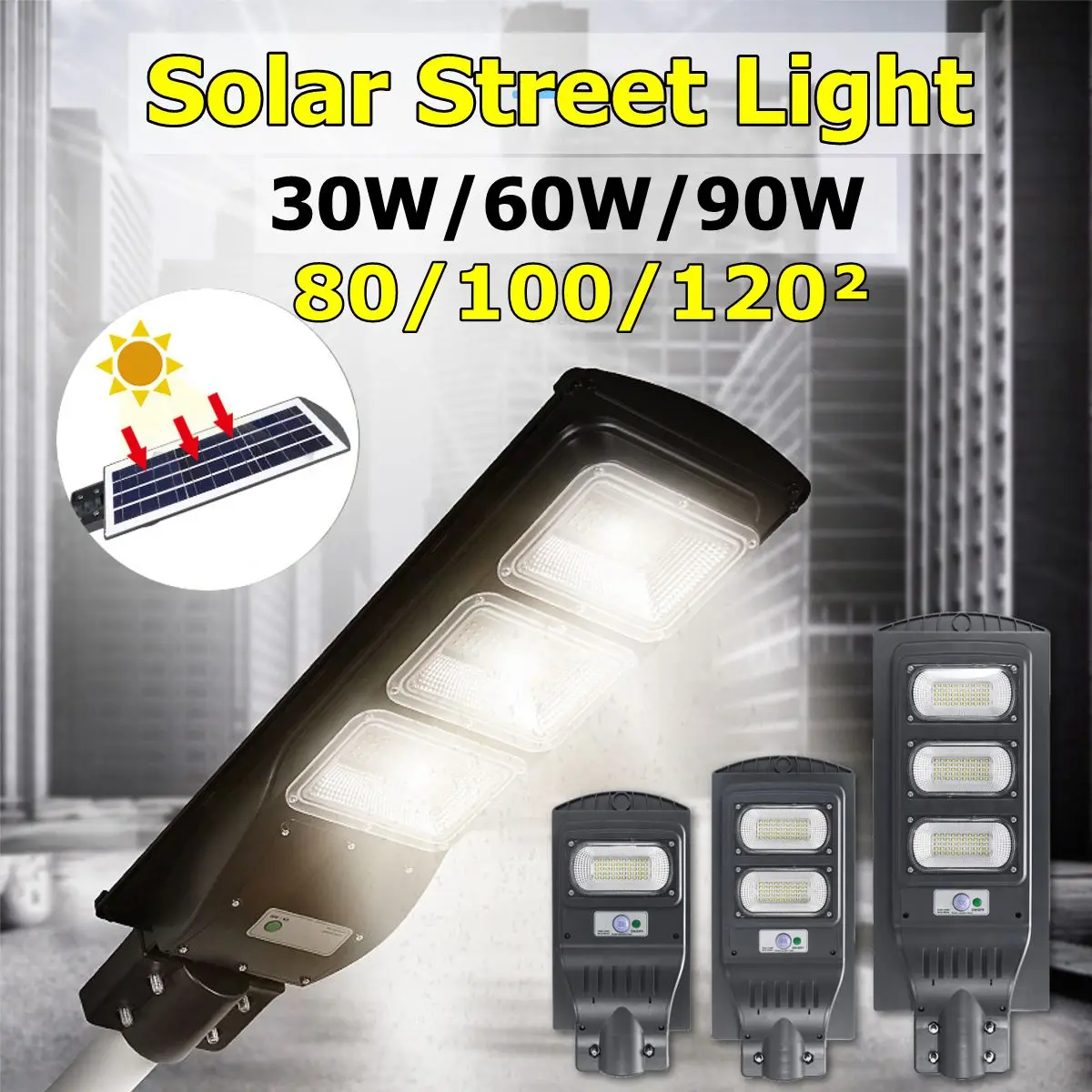 

30W/60W/90W LED PIR Solar Street Light Outdoor Waterproof IP65 Radar Sensor Light Control Solar Powered Led Yard Street Lamp