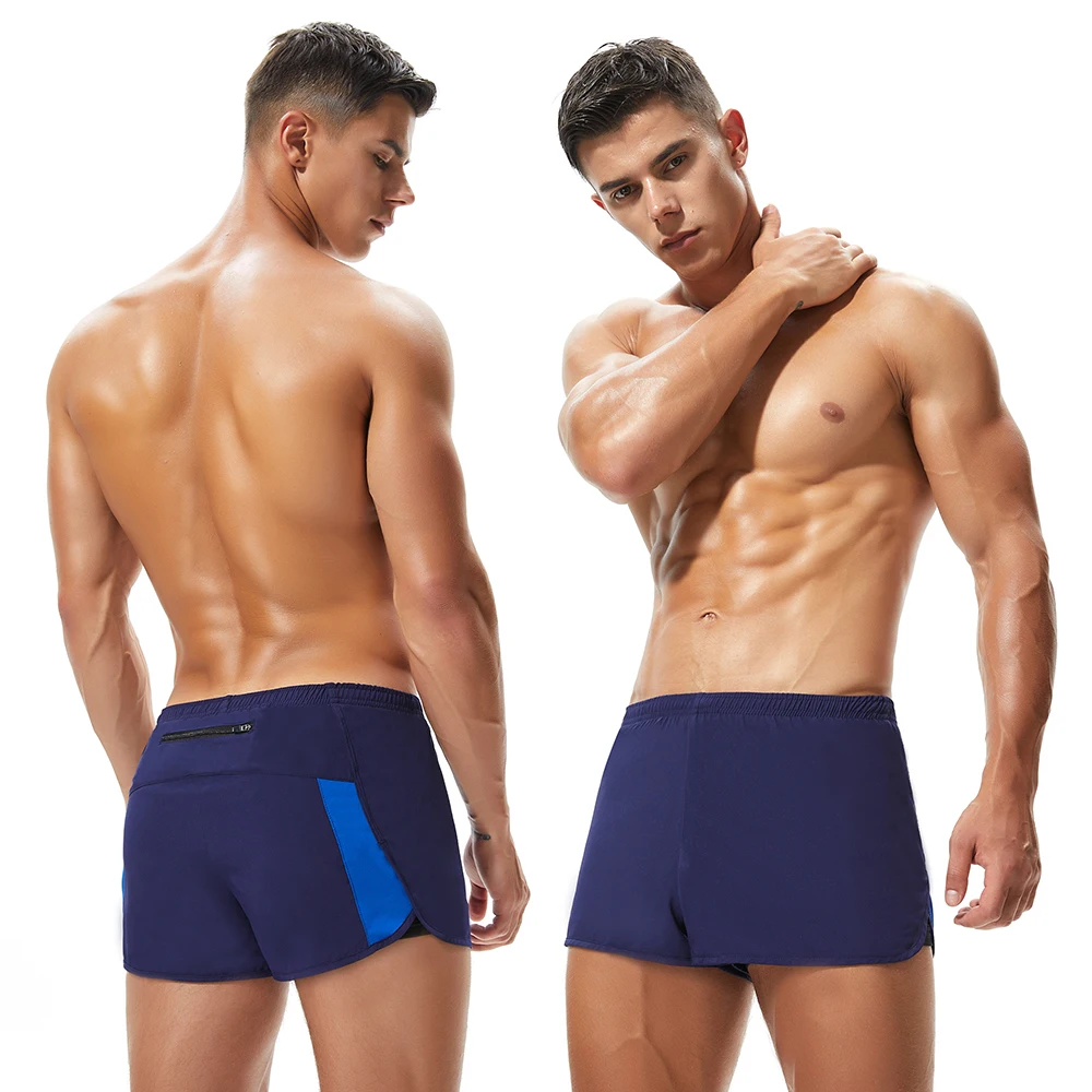 Homem dos Homens de Fitness 2 em 1 Calções Shorts Maratona Macio Poliéster Execução Curta Tamanho Grande Treino Sportswear Gay Azul Escuro Culatras