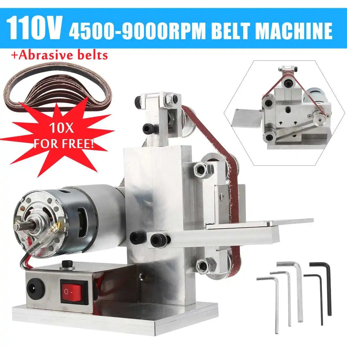 

110V DIY Electric Belt Sander Polishing Grinding Mount Machine Edges Sharpener Wood Metal Angle Grinder Free 10xAbrasive Belt