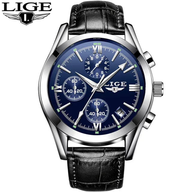 LIGE 9839 Quartz Watch Simple Men Time Calendar Display