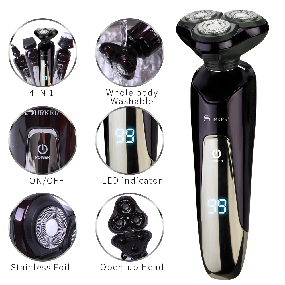 

4 in 1 Electric Shaver Male Face Electric Razor For Men Rechargeable Rotary Washable Beard Shaving Machine Cleaning Shaver Kit
