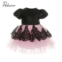 Фирменная Новинка принцесса младенческой малыш для маленьких девочек торжественное платье блесток шифон, кружево с отделкой стиле пэчворк цветок Пышное свадебное платье с фатиновой юбкой От 6 месяцев до 6 лет