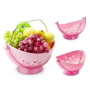 

Kitchen Double-Layer Drain Basket Innovative Plastic Dishwashing Fruit Basket Round Lid Snacks Storage Basket Kitchen Tool