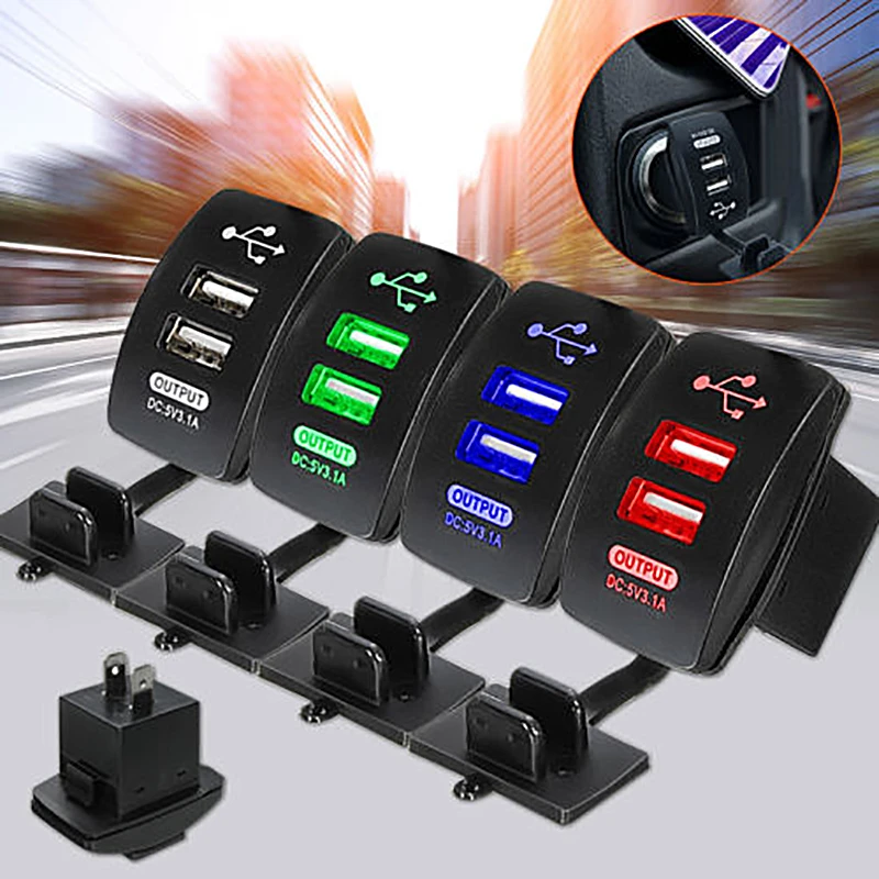 Universal 12-24V LED Dual Port 2 USB 5V 3.1A Car Motorcycle Charger Socket Adapter Power Cigarette Lighter Outlet Car Charger