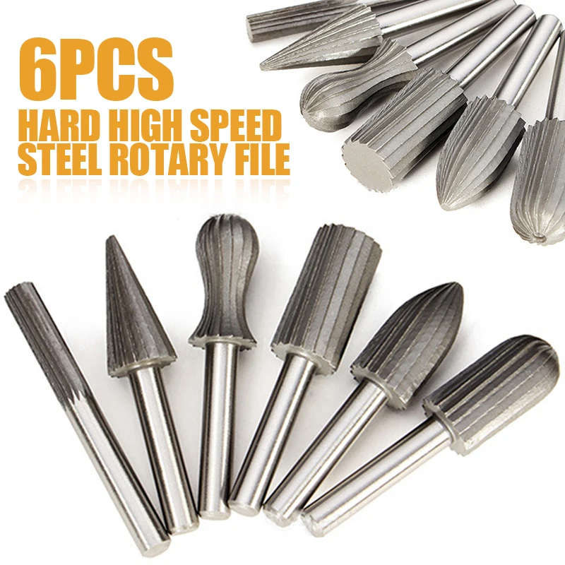 6pcs 1/4'' HSS 6mm Round Shank Rotary Cutter File Woodworking Metal