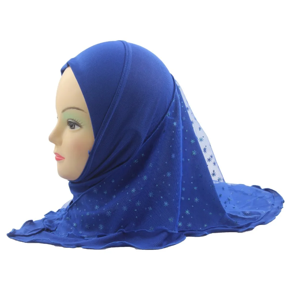 

Girls Kids Muslim Hijab Islamic Arab Scarf Shawls with Beautiful Lace Snow Pattern about 45cm for 3 to 7 years old Girls