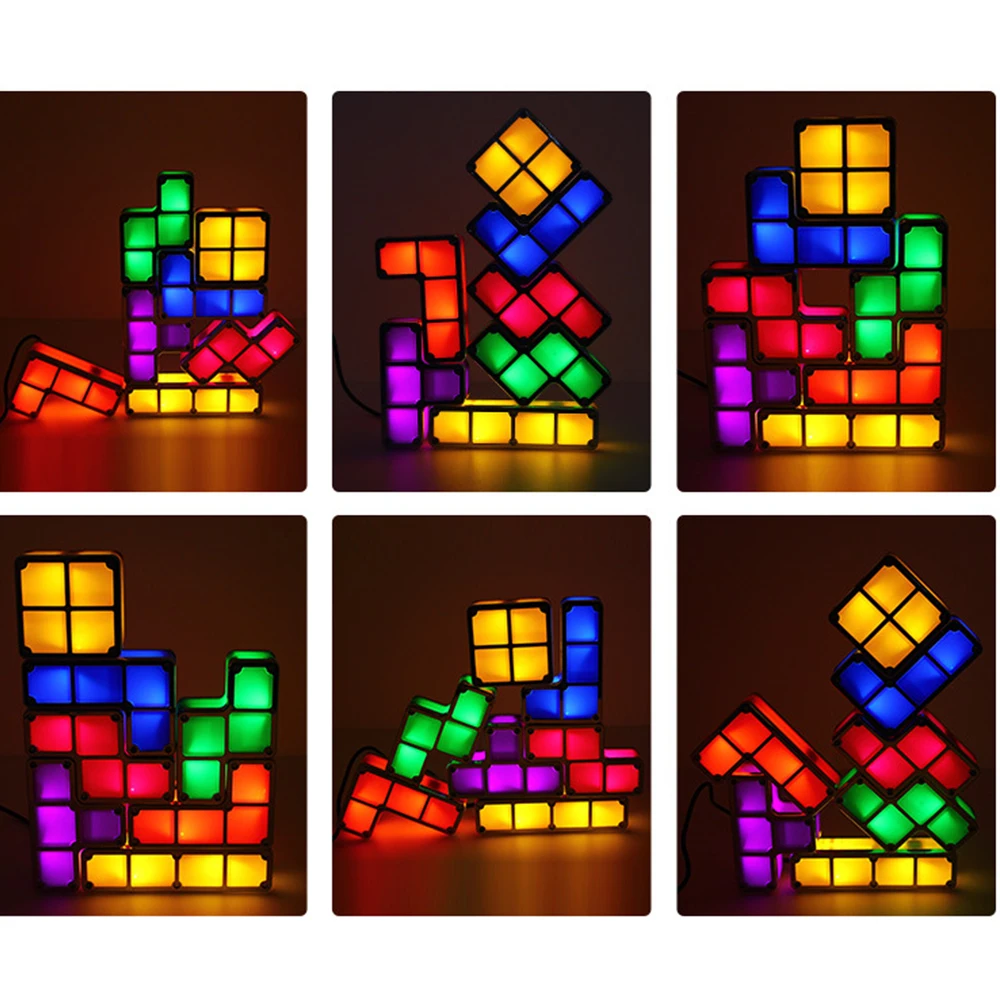 Светодиодный DIY Tetris светильник головоломка Штабелируемый настольная лампа