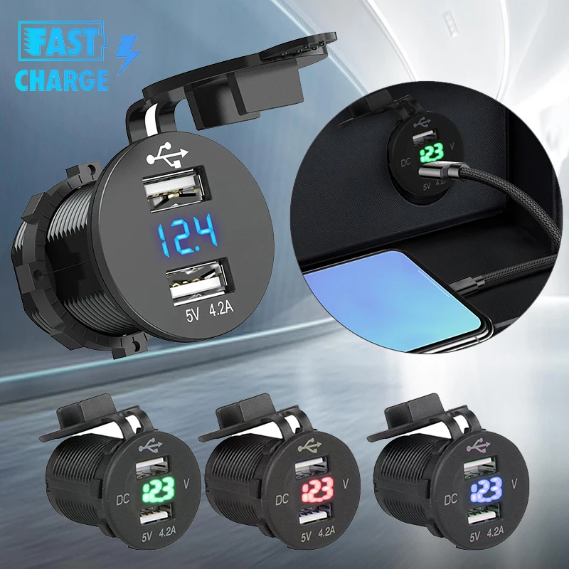 Высокое качество 12-24 В Автомобильная Зажигалка Розетка двойной USB зарядное устройство светодиодный вольтметр 5 в 4.2A прикуриватель для мотоцикла розетка для samsung Galaxy