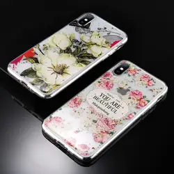 Цветок Блеск кремния чехол для телефона для iPhone 7 8 Plus XS Max XR цветочный узор чехол для iPhone X 8 7 6 6 S плюс мягкий ТПУ Крышка
