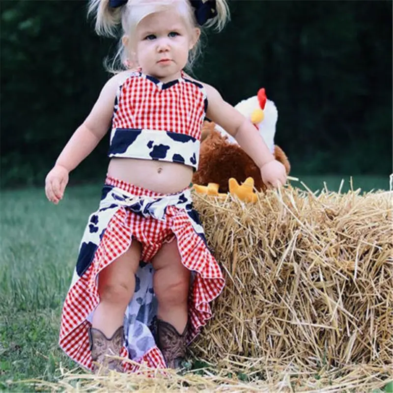 

Emmababy High Quality Fashion Cute Toddler Baby Kids Girls Clothing Set Cow Crop Tops Skirts Outfits Clothes Dropship