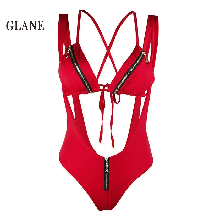 

2Pcs Womens Push Up Swimwear Bandage Bra Sexy High Waist Bikini Set Zipper Swimsuit Bathing Suit Summer Beachwear Swimming Set
