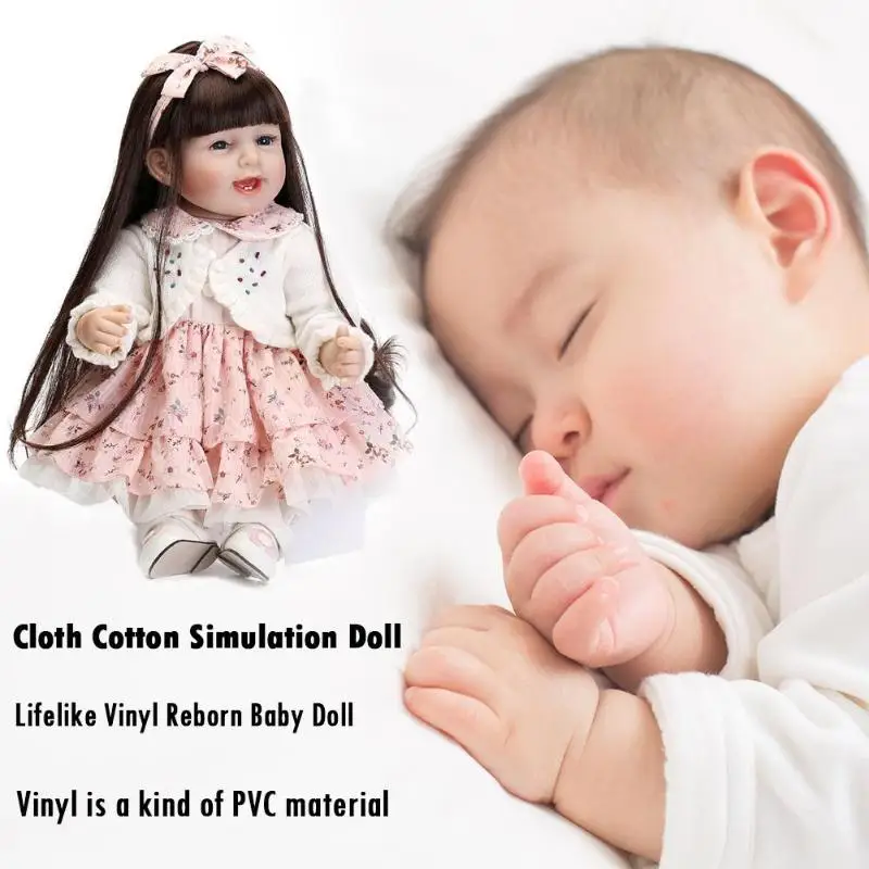 

NPK 55cm Cloth Cotton Simulation Doll Lifelike Vinyl Reborn Baby Doll Toys Long Hair Soft Skin Reborn Doll Realistic Doll