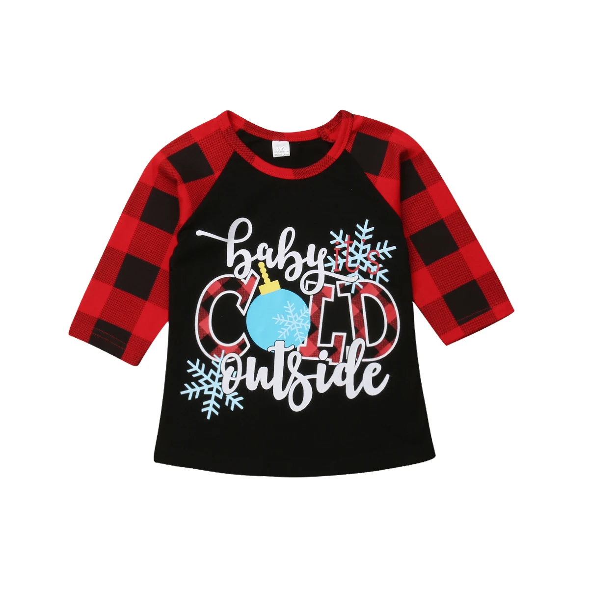

Christmas Toddler Kids Baby Boy Girl Long Sleeve Crew Neck Plaid Letter Printed Cotton T-shirt Tee Tops Xmas Children Clothes