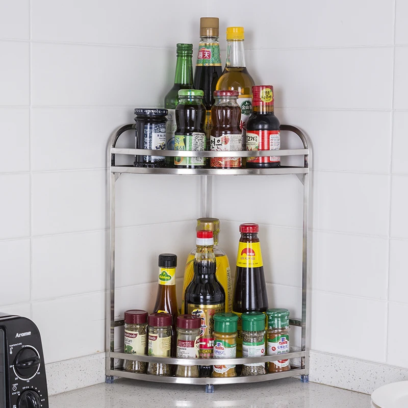 ORZ 2-Tier Corner Storage Holder Shelves Kitchen Bathroom Organizer Spice Rack Seasoning Jar Bottle StorageHolder Bathroom Shelf