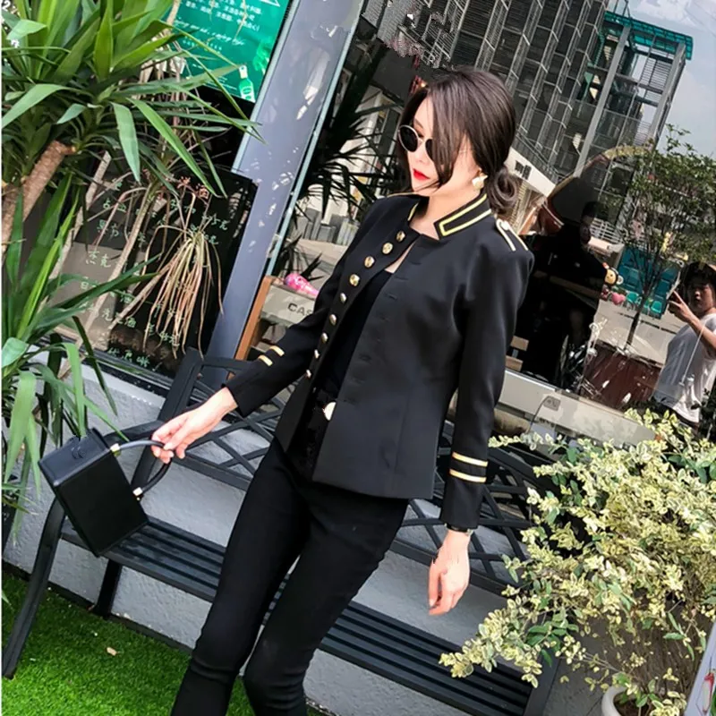 Military Jacket Women Black Long Sleeve Button Jacket Decorated Vintage Gothic Coat Corset Outerwear