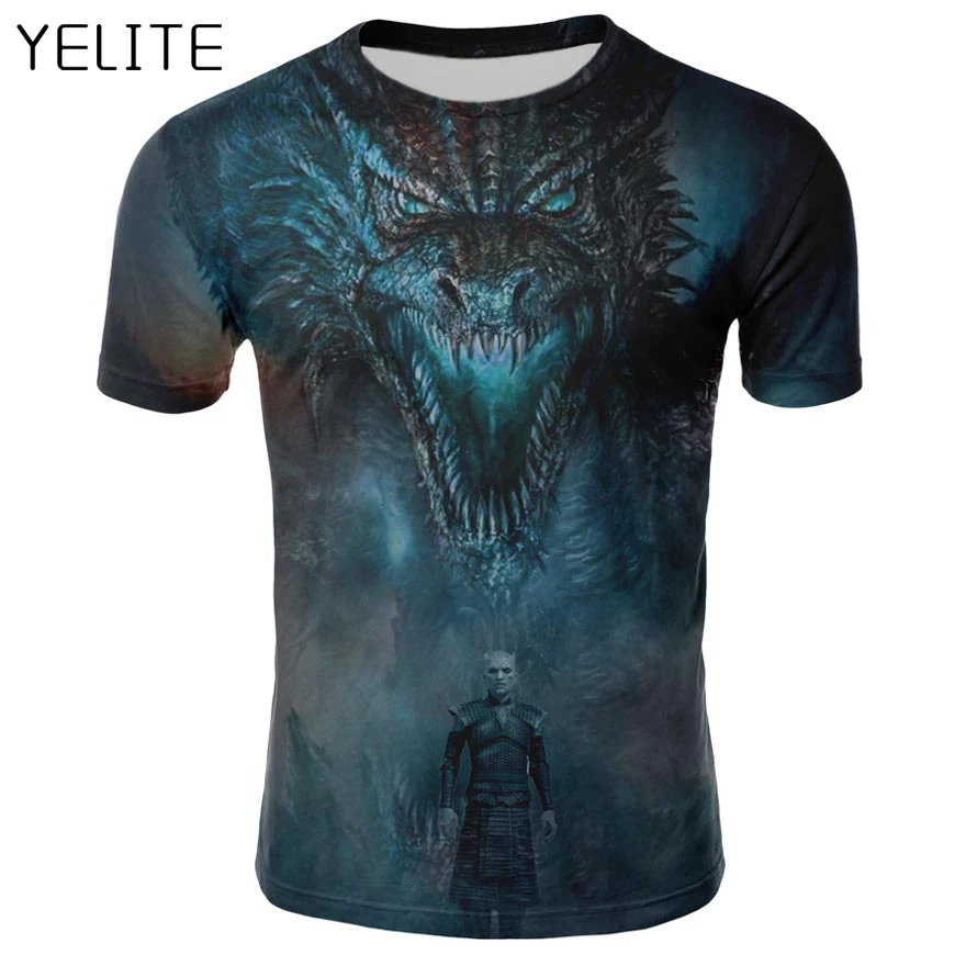 YELITE новинка 2019 футболка Игра престолов ночной король и дракон Мужская 3d принт