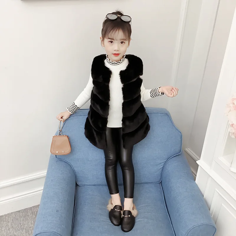 Cute Thick Warm Girls Artificial Fur Long-Vest Age for 3- 10 Yrs Baby Waistcoat Girl Kids Sleeveless Coats Fashion Children Vest