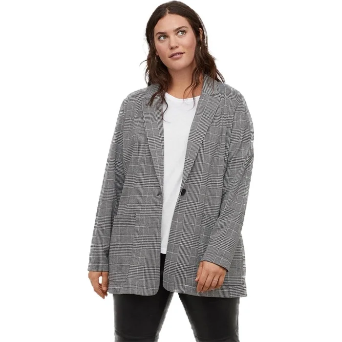 

Kissmilk Europe And American Style Simple Temperament Retro Plaid Large Size Slim Lapels One Button Blazer