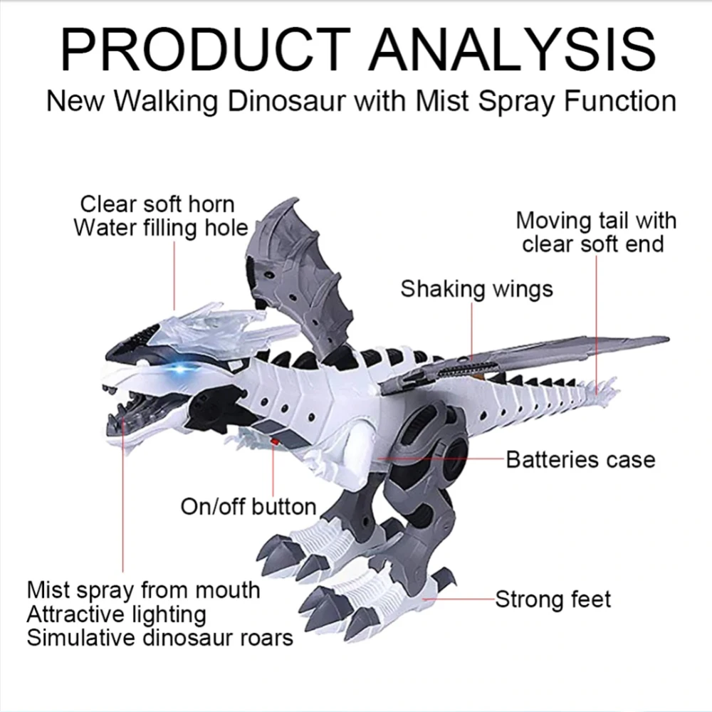 Электрическая игрушка большой формат ходьба спрей динозавр робот с светильник звук механические динозавры модель игрушки для детей