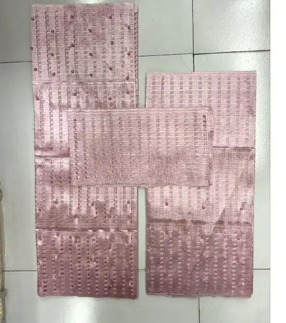 

pink aso oke latest 2018 African aso oke headtie with beads soft nigerian gele wrapper women head wear for wedding