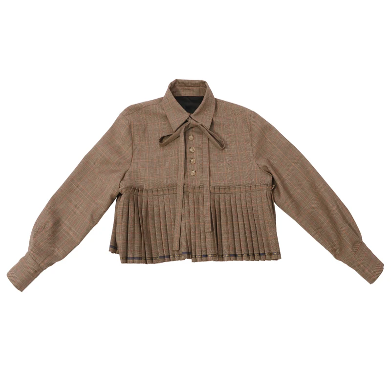 Printemps Longues Manches Mode Ample Femmes Plaid Camel Veste Nouveau De 2019 eam Plissée À Marée Arc Revers Chameau Point Manteau Bandage Ji331 qWXUETY