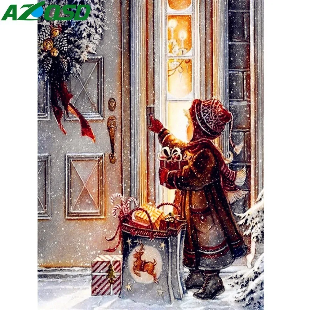 AZQSD Diamond Mosaic Winter Snow Diamond Embroidery Christmas Scenery